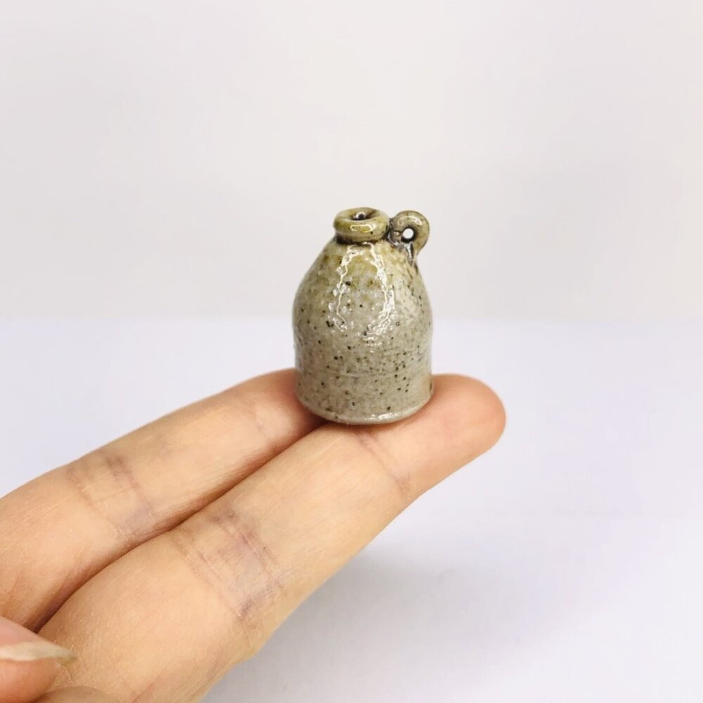Vtg Signed 1980 Miniature Stoneware Milk Water Jug Pot Pottery Vase Handle Gray